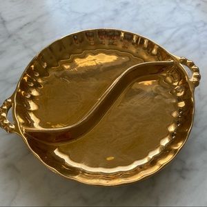 Vintage Josefa Seffert Speckled Gold Hand Painted Porcelain Divided Dish Bowl